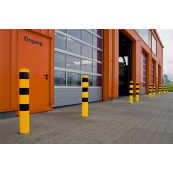 Bollard | steel tube  193 x 3,6 mm | yellow / black | For doweling | total height: 1000 mm | with welded steel cap